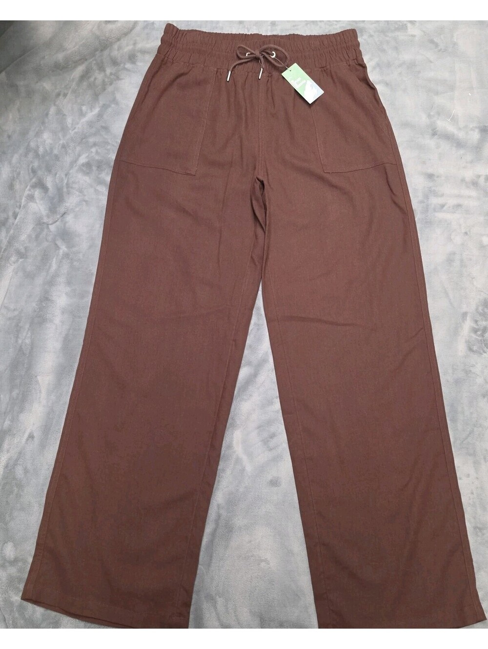 Willit Wide Leg Linen Pants L Brown Drawstring Back Pockets NWT 33